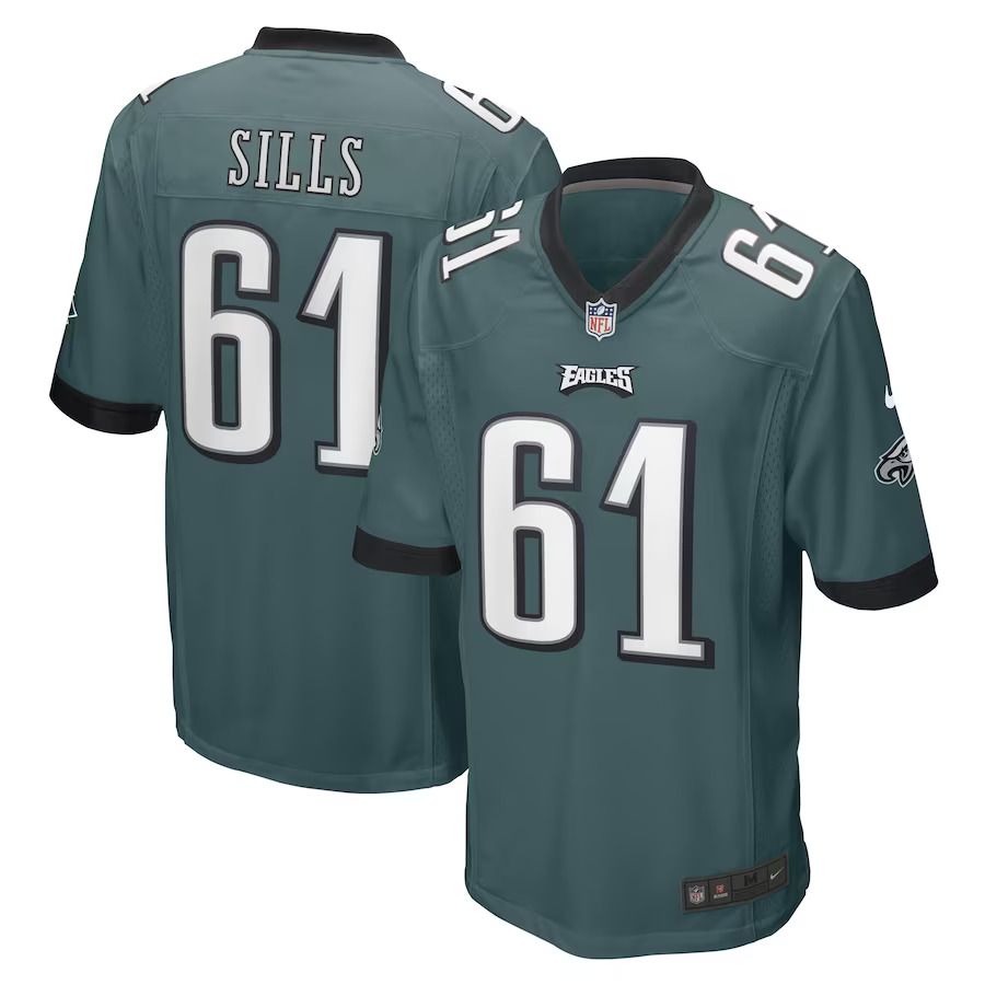 Men Philadelphia Eagles #61 Josh Sills Nike Midnight Green Game Player NFL Jersey